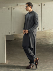 Charcoal Grey Blended Kameez Shalwar - AL-KS-2950