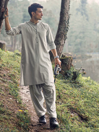 Light Grey Blended Kameez Shalwar - AL-KS-2952