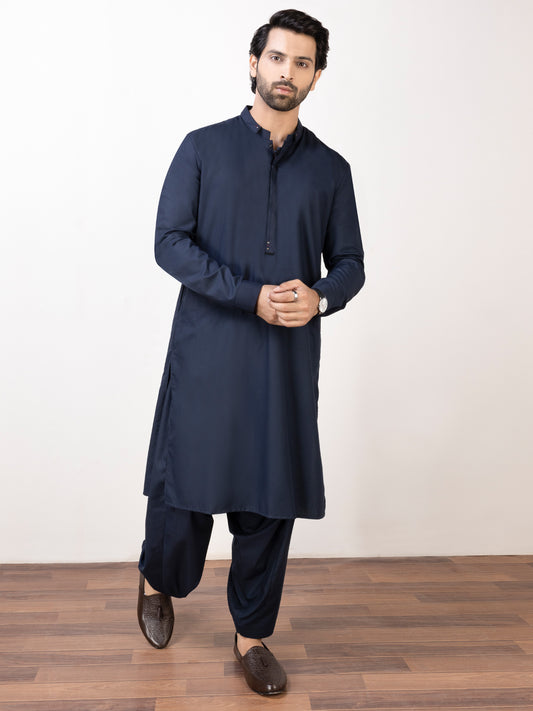 Dark Blue Blended Kameez Shalwar - AL-KS-2954A