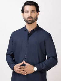 Dark Blue Blended Kameez Shalwar - AL-KS-2954A
