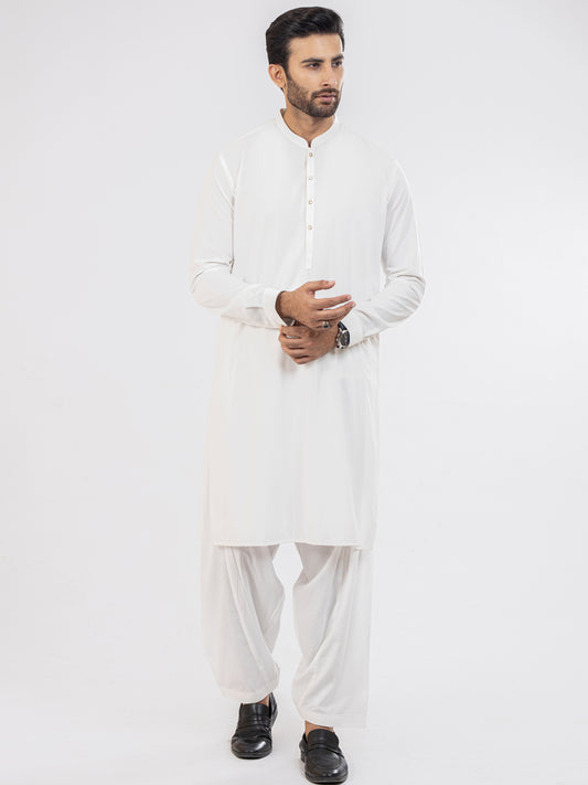 White Blended Kameez Shalwar - AL-KS-2955A