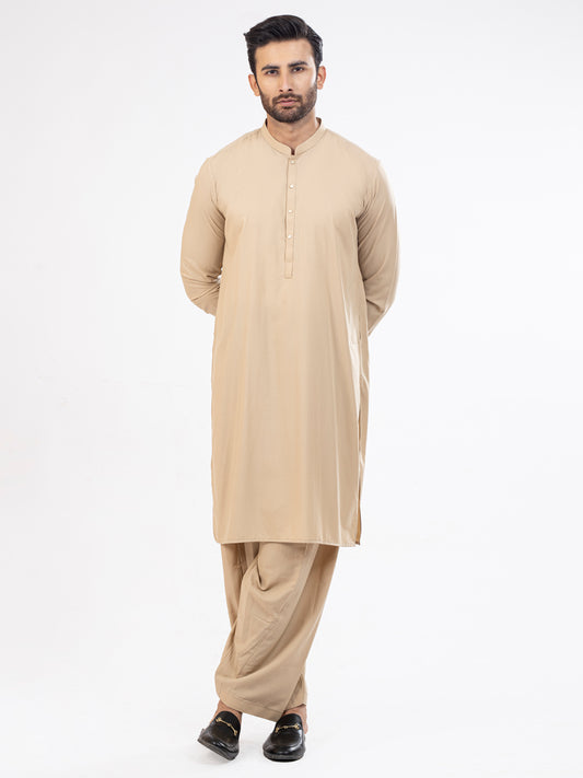 Beige Blended Kameez Shalwar - AL-KS-2955C