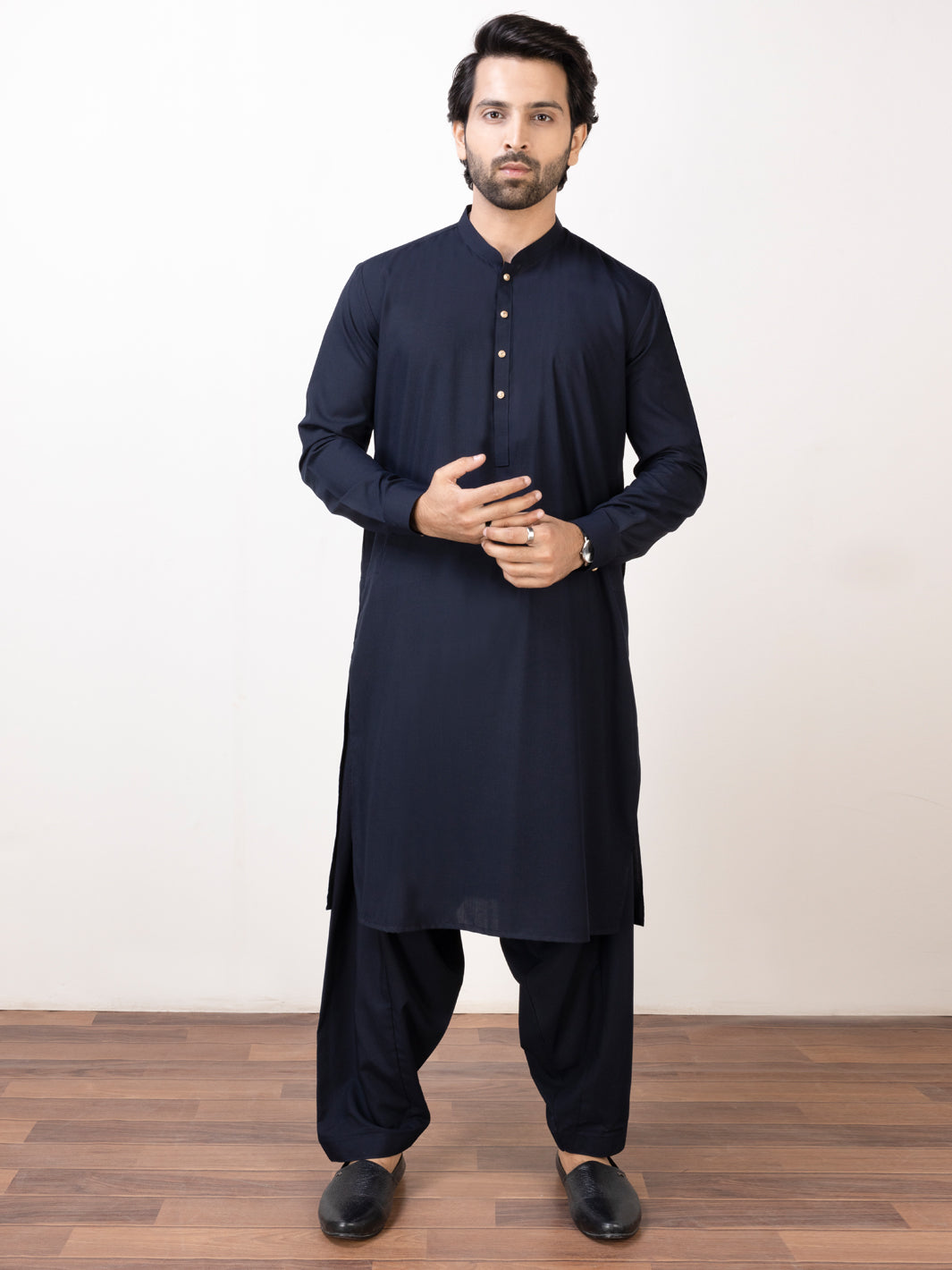 Midnight Blue Blended Kameez Shalwar - AL-KS-2955D