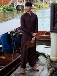 Dark Brown Blended Kameez Shalwar - AL-KS-2958