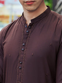 Dark Brown Blended Kameez Shalwar - AL-KS-2958