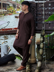 Dark Brown Blended Kameez Shalwar - AL-KS-2958 - Almirah Online