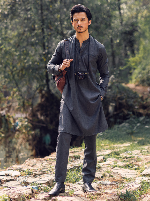 Grey Blended Kurta Trouser - AL-KT-2961