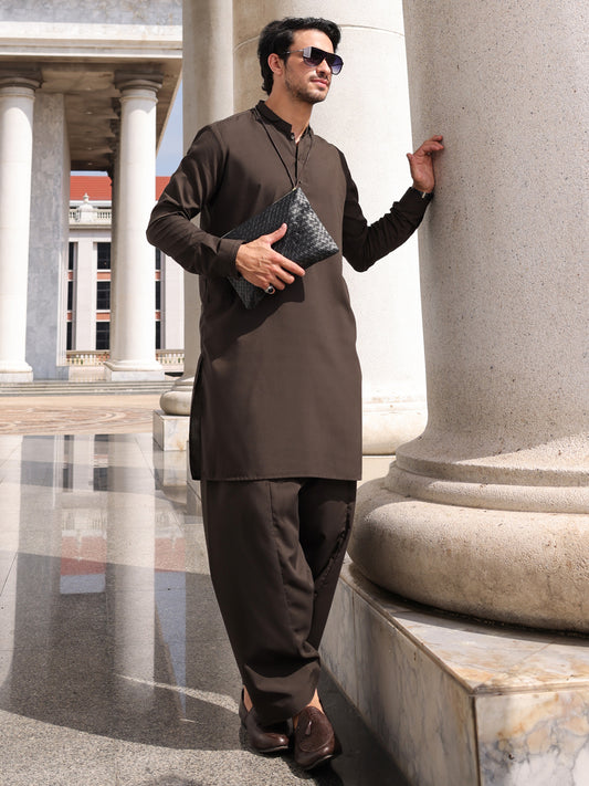 Dark Green Blended Kameez Shalwar - AL-KS-2983 - Almirah Online