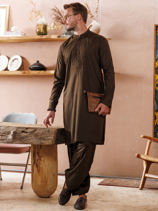 Green Blended Kameez Shalwar - AL-KS-2985 - Almirah Online