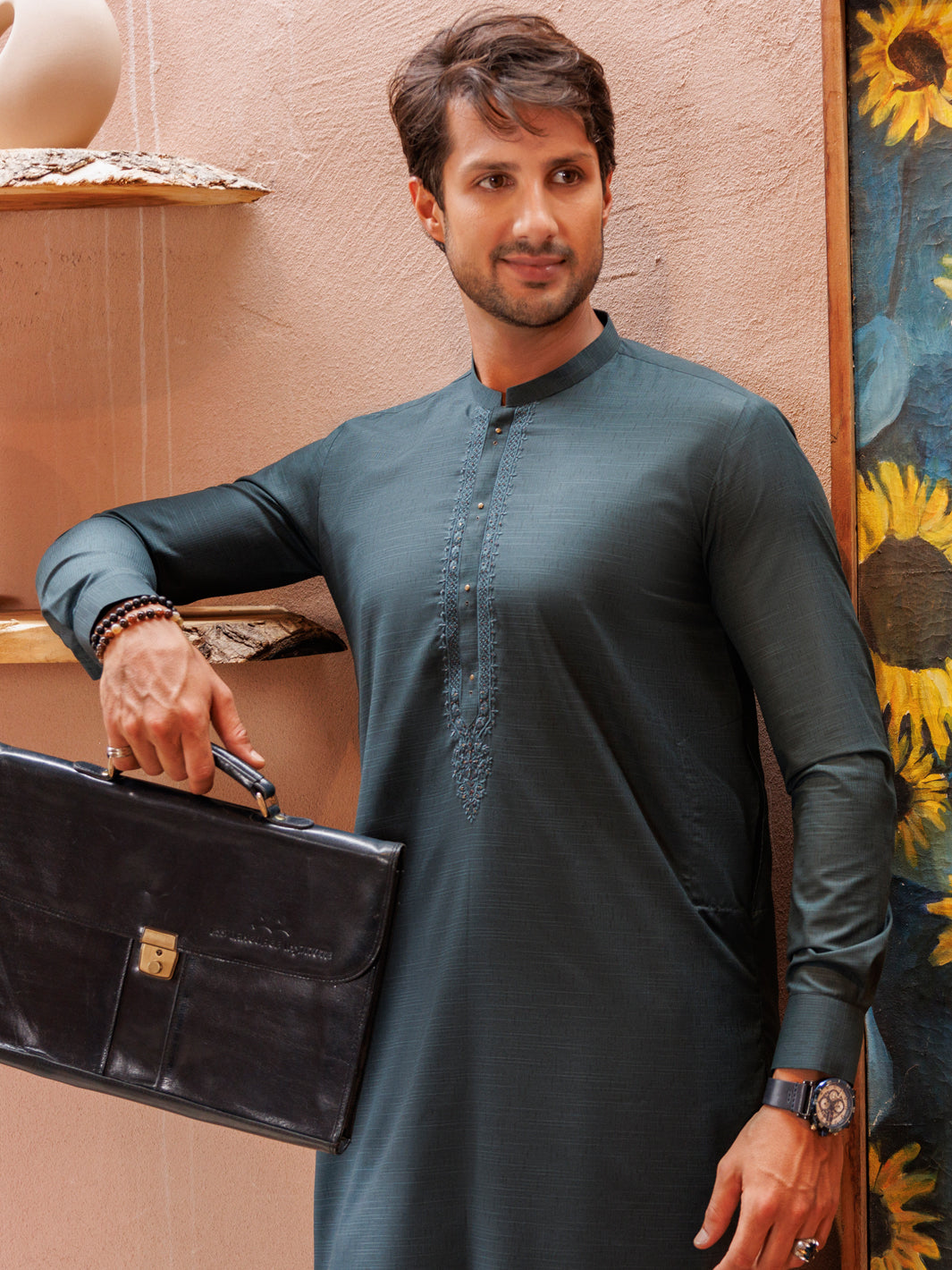 Green Blended Kameez Shalwar - AL-KS-2987 - Almirah Online