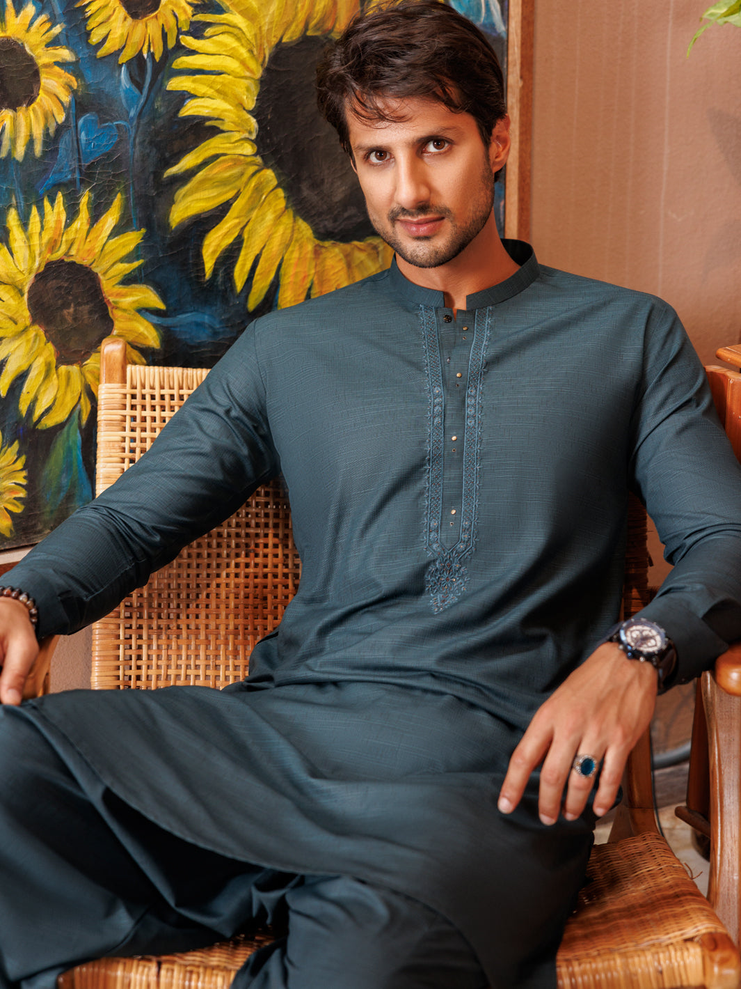 Green Blended Kameez Shalwar - AL-KS-2987 - Almirah Online