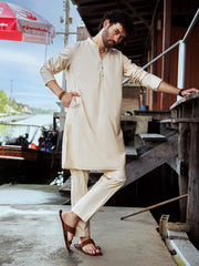 Cream Cotton Kurta Trouser - AL-KT-2989 - Almirah Online