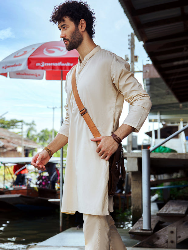 Cream Cotton Kurta Trouser - AL-KT-2989 - Almirah Online