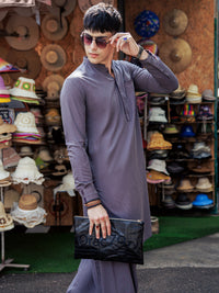 Ash Grey Blended Kameez Shalwar - AL-KS-2992
