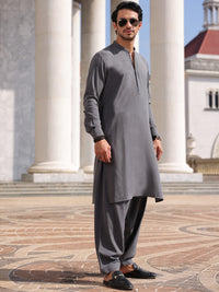 Light Grey Blended Kameez Shalwar - AL-KS-2994