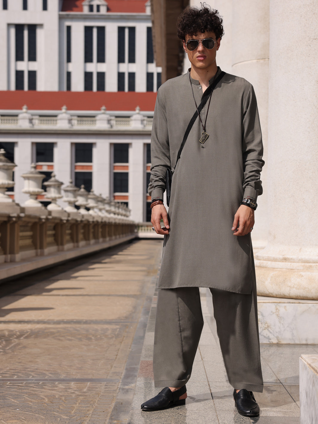 Grey Blended Kameez Shalwar - AL-KS-2995 - Almirah Online