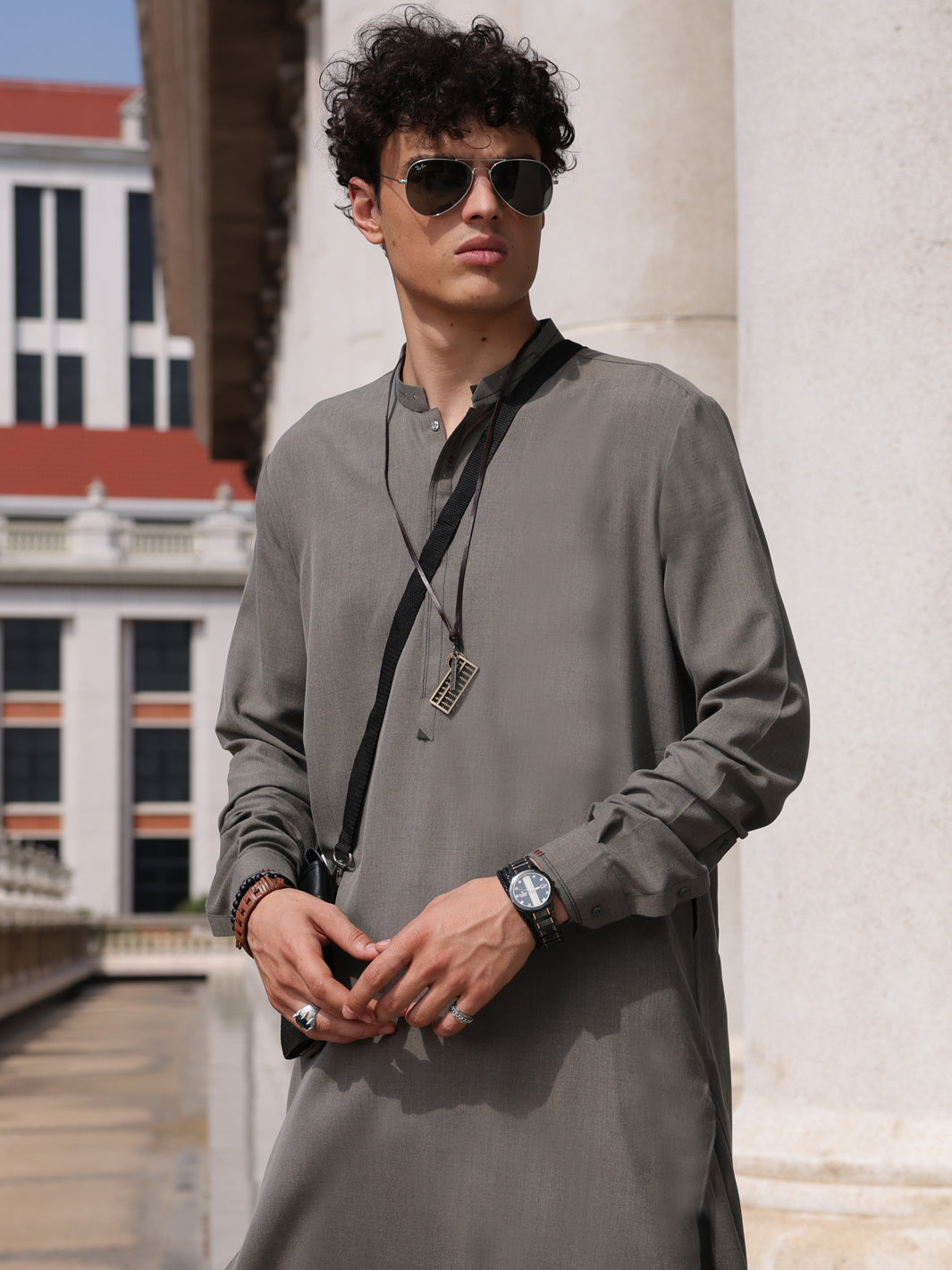 Grey Blended Kameez Shalwar - AL-KS-2995 - Almirah Online