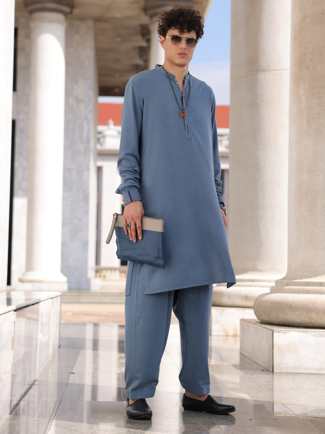Blue Blended Kameez Shalwar - AL-KS-2997 - Almirah Online