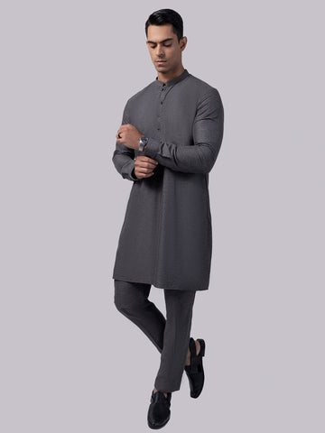 CHARCOAL GREY BLENDED KURTA TROUSER - AL-KT-3009