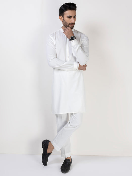 White Blended Kurta Trouser - AL-KT-3010