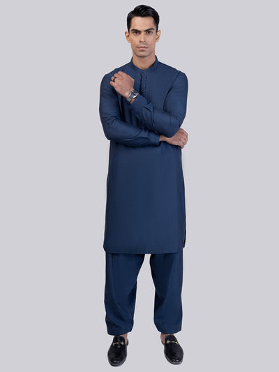 Dark Blue Blended Kameez Shalwar - AL-KS-3018