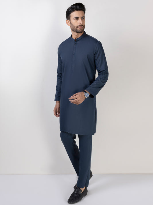 Midnight Blue Blended Kurta Trouser - AL-KT-3029