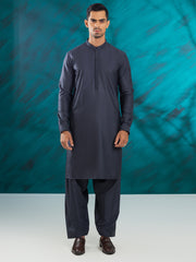 Charcoal Grey Blended Kameez Shalwar - AL-KS-3032