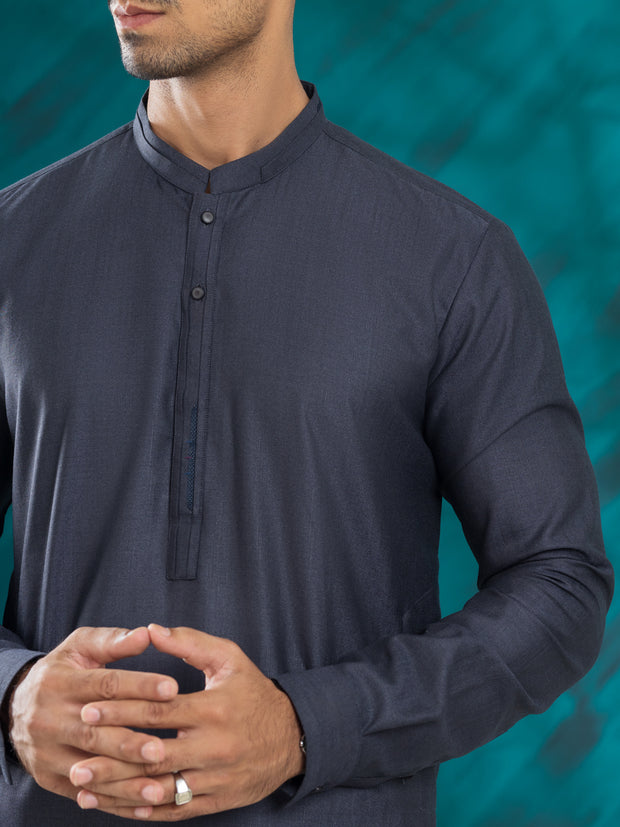 Charcoal Grey Blended Kameez Shalwar - AL-KS-3032