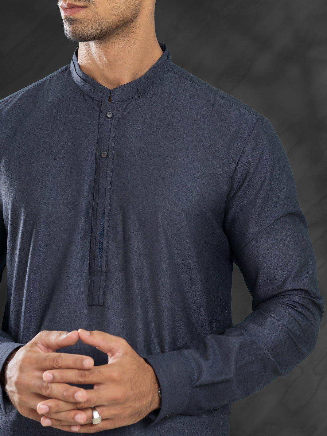 Charcoal Grey Blended Kameez Shalwar - AL-KS-3032