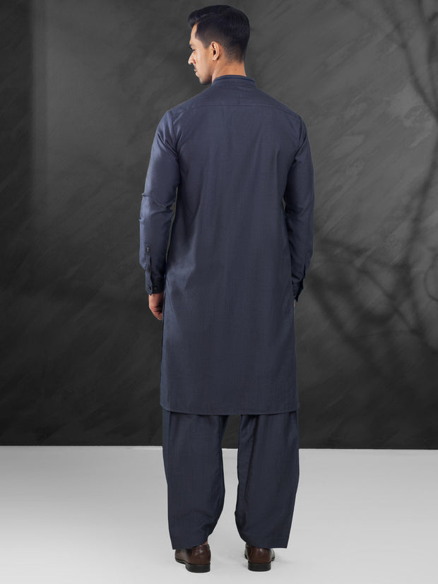 Charcoal Grey Blended Kameez Shalwar - AL-KS-3032