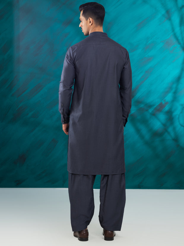 Charcoal Grey Blended Kameez Shalwar - AL-KS-3032