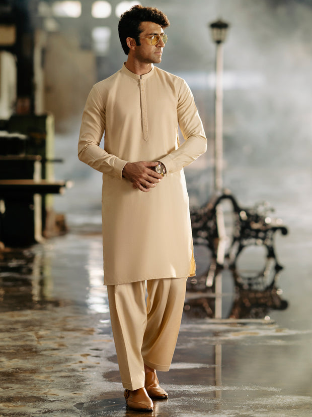 Beige Blended Kameez Shalwar - AL-KS-3034