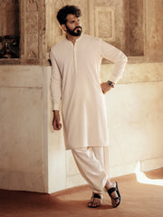 Off White Blended Kameez Shalwar - AL-KS-3048 - Almirah Online