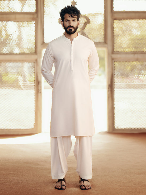 Off White Blended Kameez Shalwar - AL-KS-3048 - Almirah Online