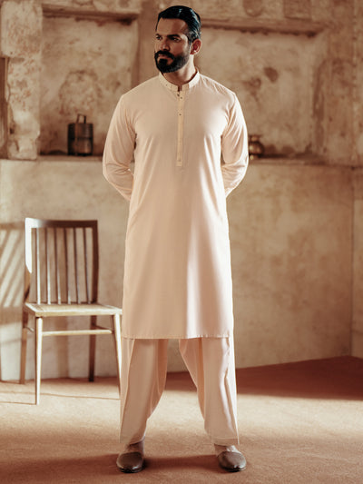 Cream Blended Kameez Shalwar - AL-KS-3051