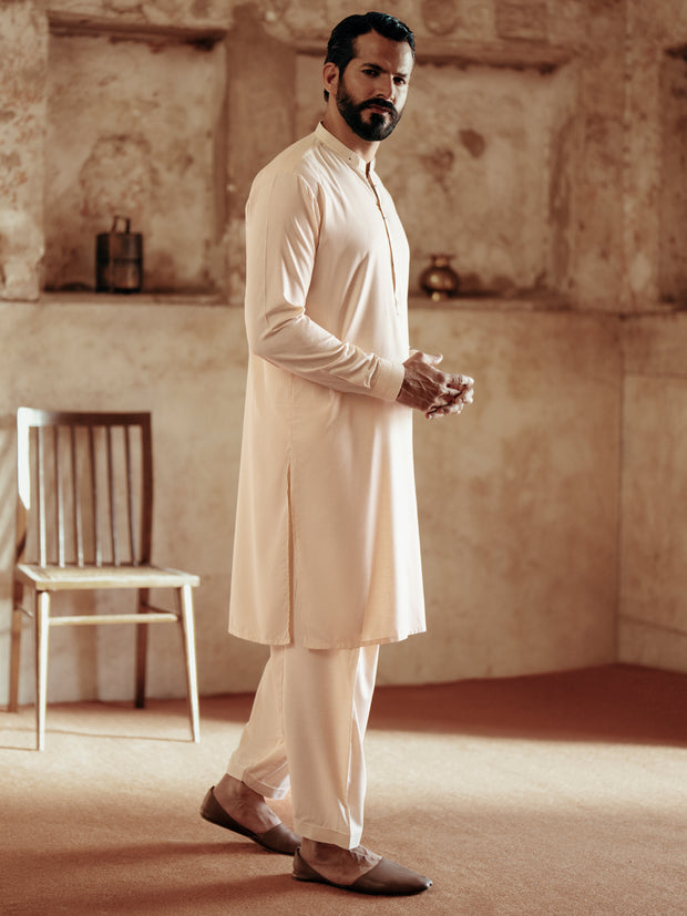 Cream Blended Kameez Shalwar - AL-KS-3051 - Almirah Online