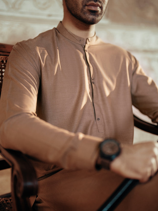 Brown Blended Kameez Shalwar - AL-KS-3052