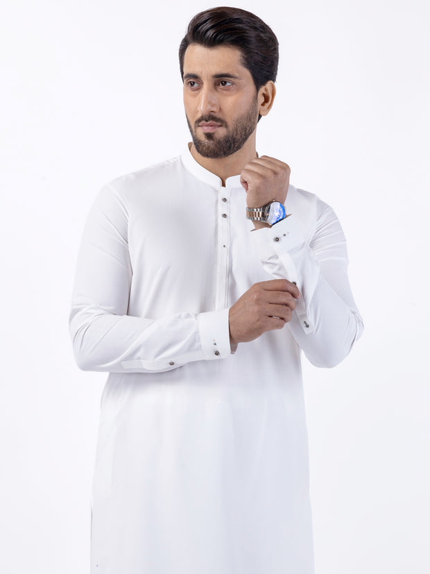 White Blended Kameez Shalwar - AL-KS-3054 - Almirah Online