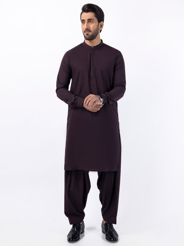 Dark Brown Blended Kameez Shalwar - AL-KS-3056 - Almirah Online