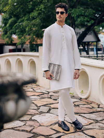 Off White Cotton Kurta Trouser - AL-KT-3058