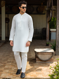 Off White Cotton Kurta Trouser - AL-KT-3059