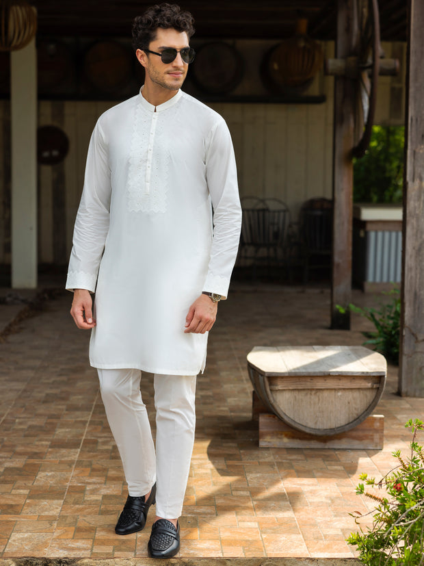 Off White Cotton Kurta Trouser - AL-KT-3059