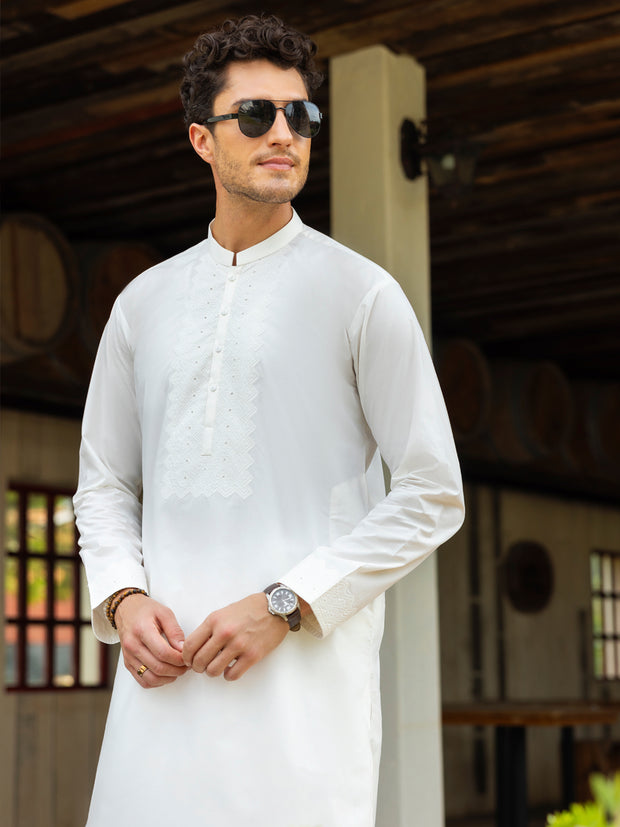 Off White Cotton Kurta Trouser - AL-KT-3059