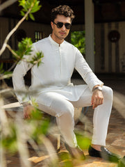 Off White Cotton Kurta Trouser - AL-KT-3059