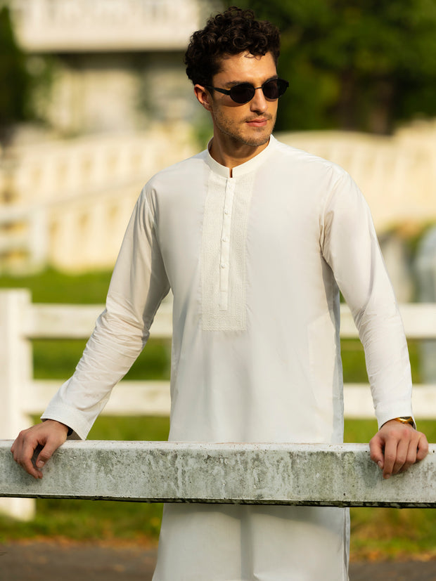 Off White Cotton Kurta Trouser - AL-KT-3060