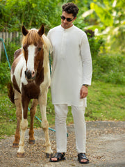 Off White Cotton Kurta Trouser - AL-KT-3060