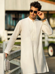 Off White Cotton Kurta Trouser - AL-KT-3060