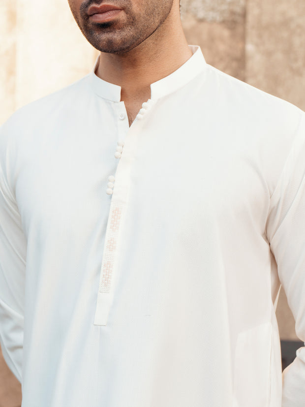 White Blended Kurta Trouser - AL-KT-3062 - Almirah Online