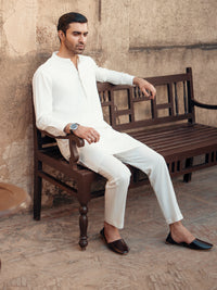 White Blended Kurta Trouser - AL-KT-3062