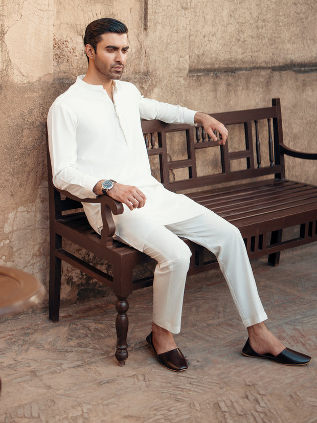 White Blended Kurta Trouser - AL-KT-3062 - Almirah Online